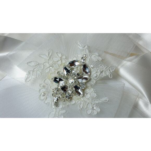 White Satin Rhinestone Lace Bridal Belt Prom Dress Gown Party Formal Belt Sash - Picture 4 of 4